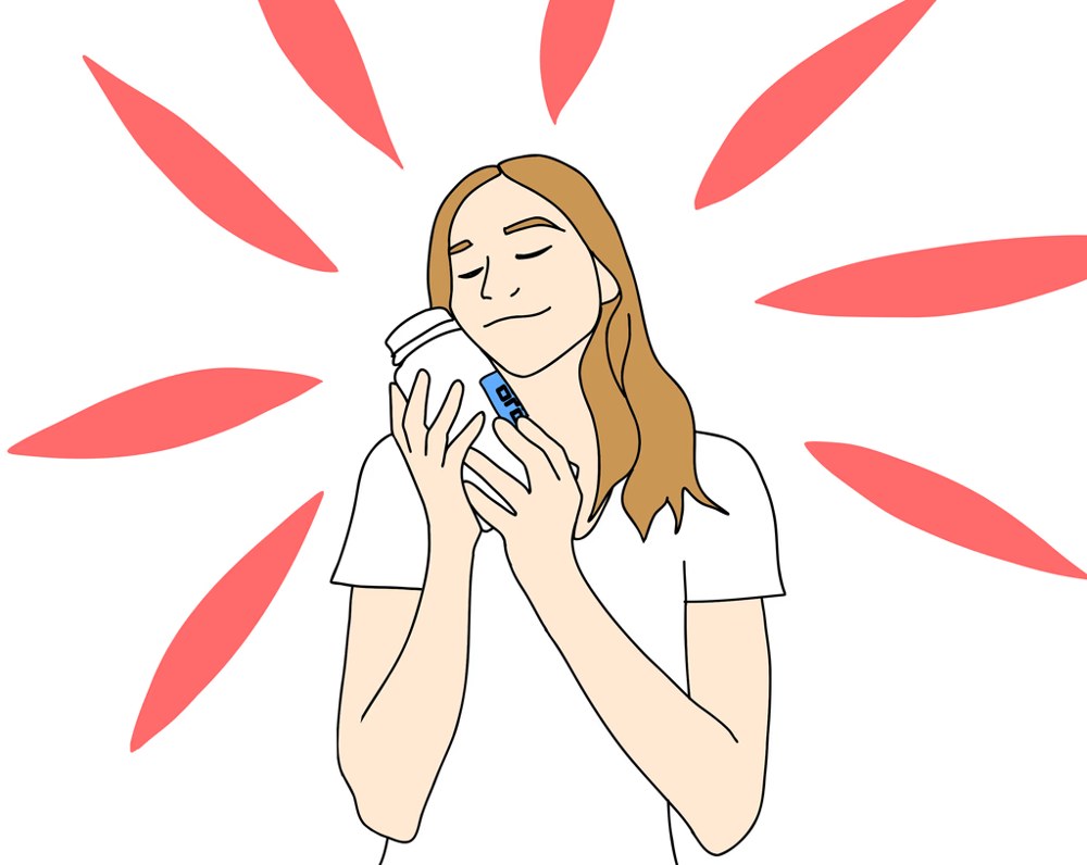 Illustration of a person happily reunited with their lost item.